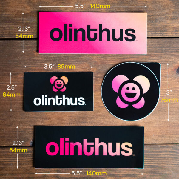 Olinthus Sticker Pack with dimensions