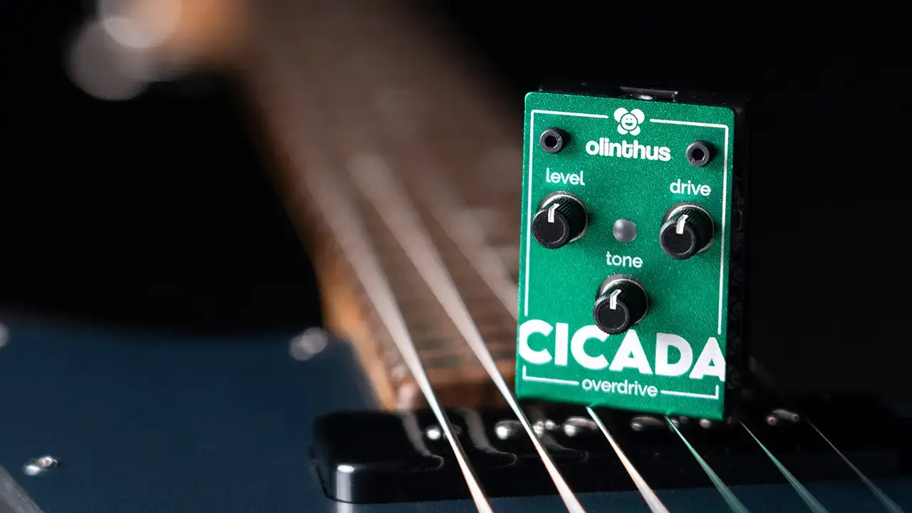 Olinthus Cicada Overdrive on a guitar